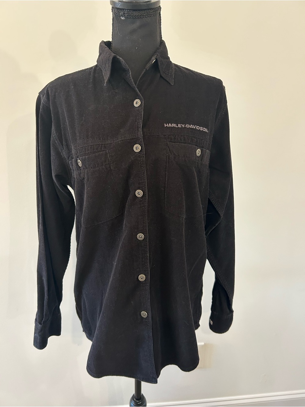Vintage Harley-Davidson Black Long-Sleeve‎ Button-Down Shirt with logo Medium